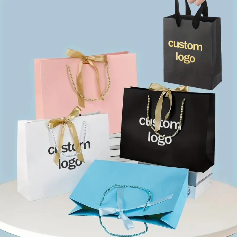 Bolsa de compras pequeña de regalo personalizada, bolsa de regalo marrón, Impresión de logotipo, fabricación de bolsas de papel para compras de regalo