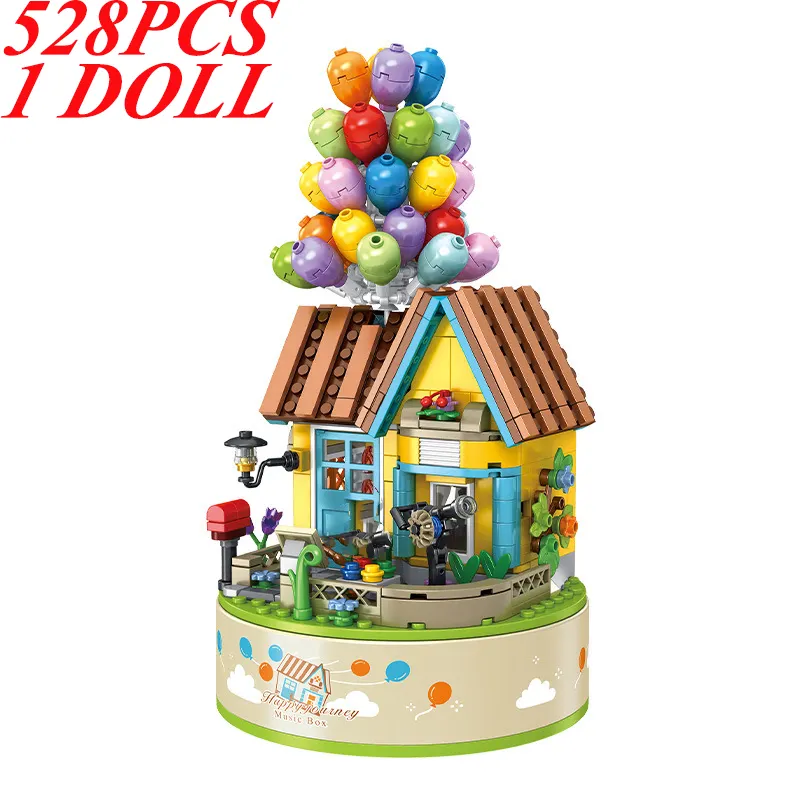 Panlos 656014 Building Blocks Balloon House Music Box Mini mattoni figura ad aria calda realizzata In mattoni con blocco rotante giocattoli per bambini