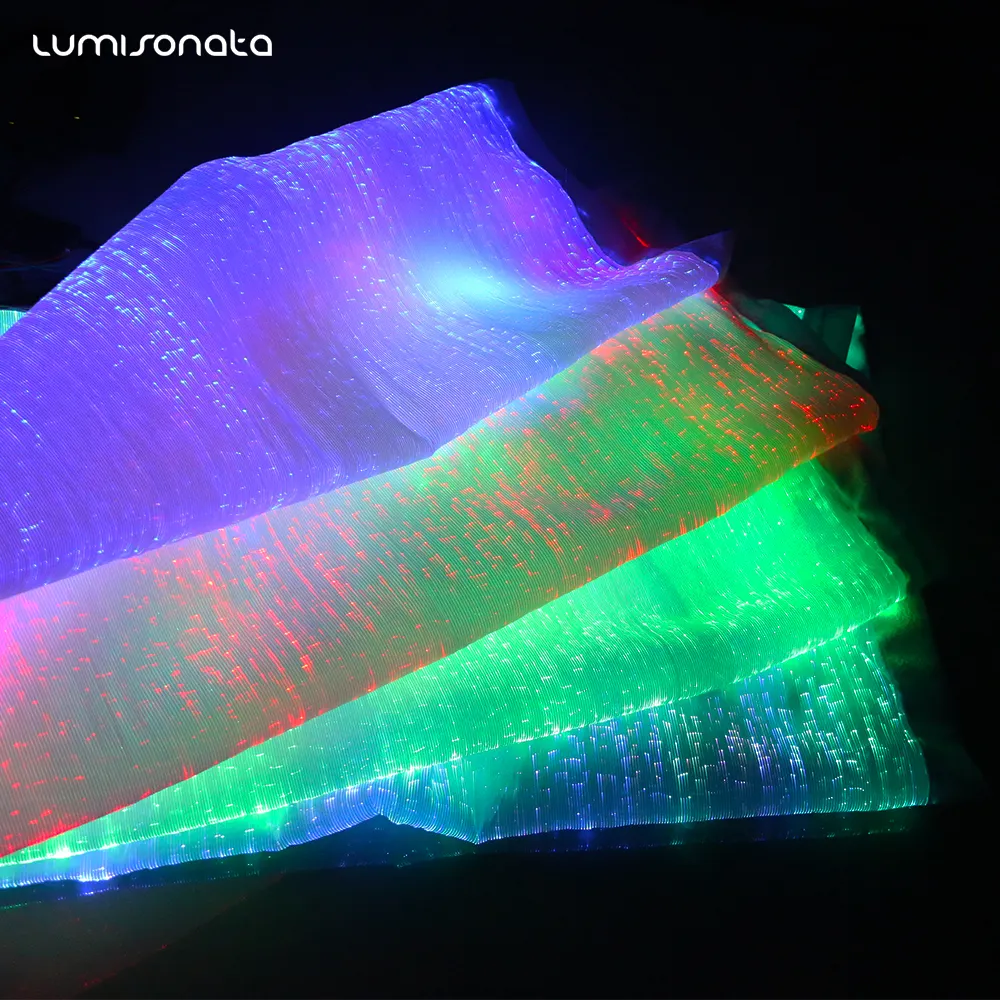 Tecidos de fibra óptica led, 7 cores alteráveis, rgb, iluminadas, material de tecido óptico, luminoso, tecido óptico