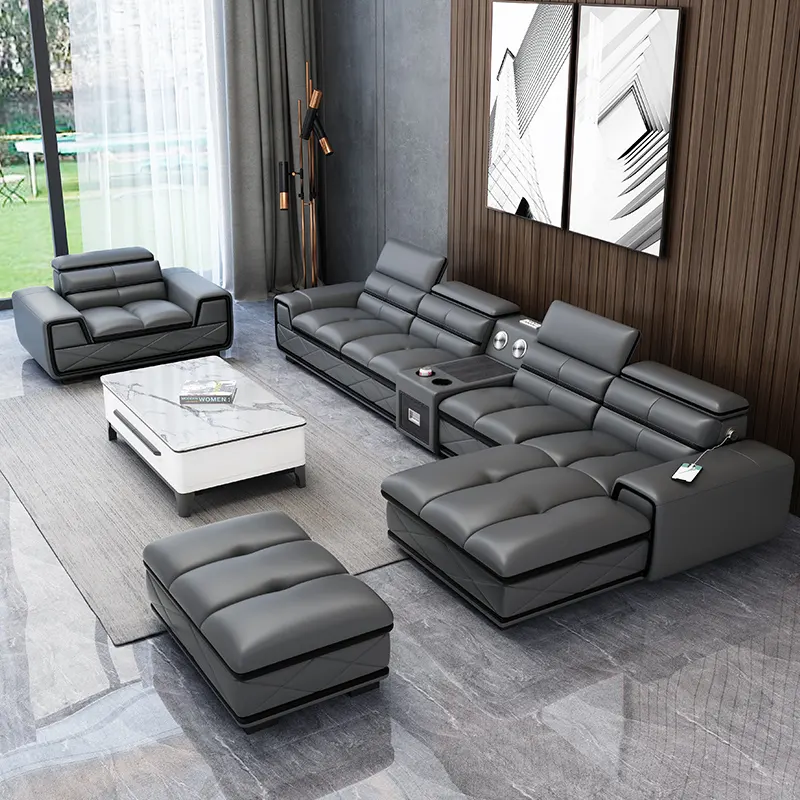 Luz de couro de luxo de alta qualidade multifunction I forma sofá para sala de estar mobiliário sofá secional