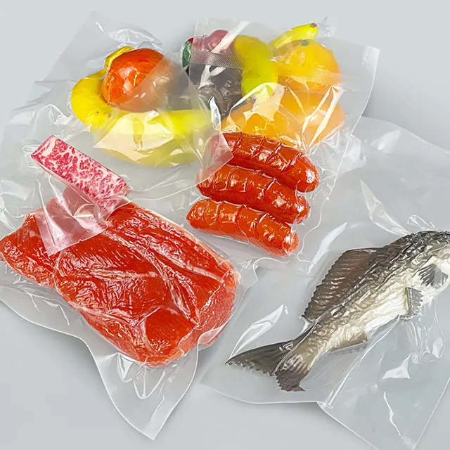 野菜シーフード肉用エアリークプルーフ光沢のある滑らかなナイロン真空バッグ3サイドシールプラスチックポーチヒートシールフードバッグ