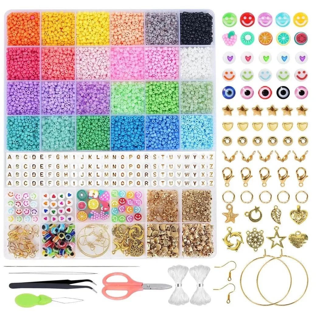 3mm 24 colores 8000 Uds cuentas de arcilla Kits de fabricación de joyas con cuentas de letras dijes Kit de fabricación de pulseras de amistad para niñas niños