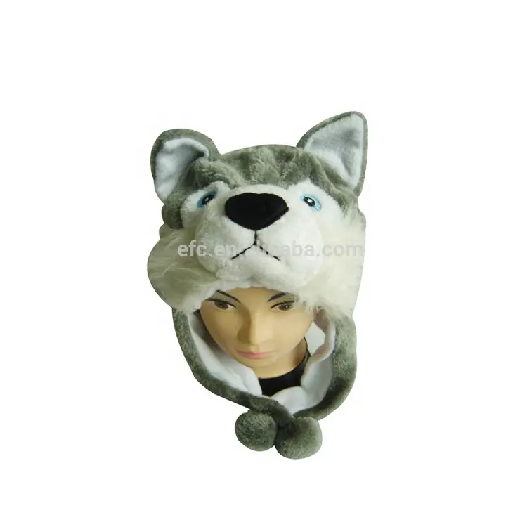 Cappello invernale a forma di animale personalizzato orso in pelliccia sintetica lupo, berretto con testa di scimmia pandan di pollo in vendita
