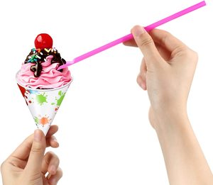 多色勺子吸管勺雪锥吸管剃须冰奶昔一次性吸管带勺子 - Product Image 3