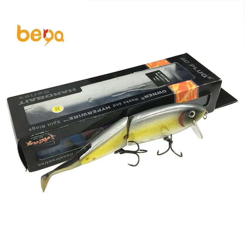 Isca de pesca dura multi-secional de madeira 20cm 50g 3 seções minnow baixo isca com cauda macia para pesca em rio e lago