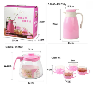 现代设计6件套家用茶具可持续塑料咖啡壶杯过滤器1000毫升容量经典风格 - Product Image 6