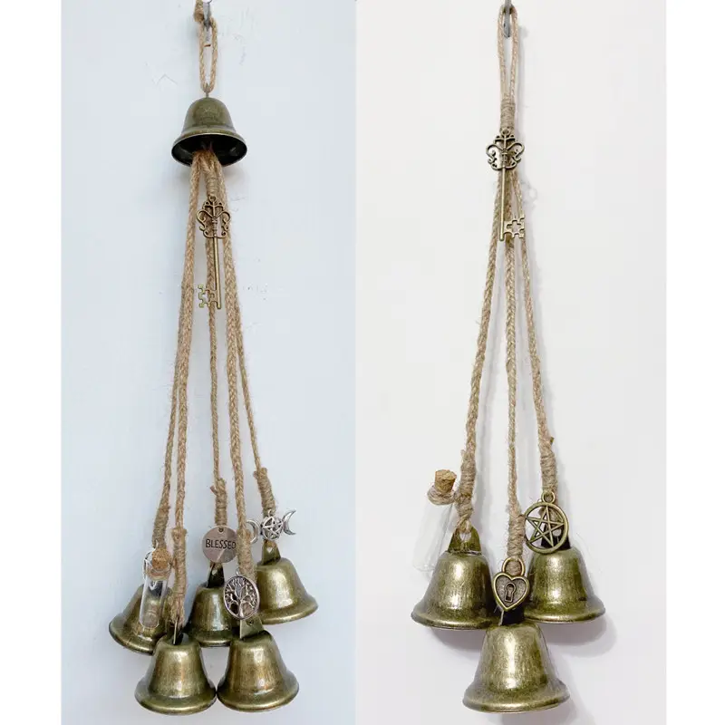 Vintage cuerda puerta colgante decoración viento carillón metal bruja campanas para rezar