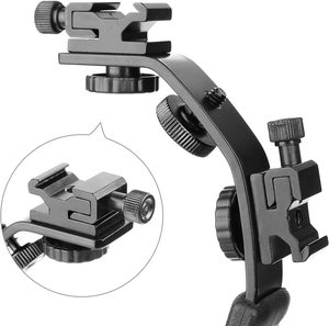 Kamera L braketi dağı Video kavrama L braketi ile çift flaş soğuk ayakkabı dağı <span class=keywords><strong>1</strong></span>/4 ''Tripod vida, ağır yastıklı el kavrama