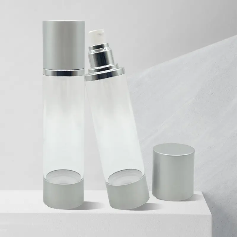 15ml 30ml 50ml 100ml Bouteille en plastique transparente en aluminium avec pompe sans air Bouteille cosmétique sans air