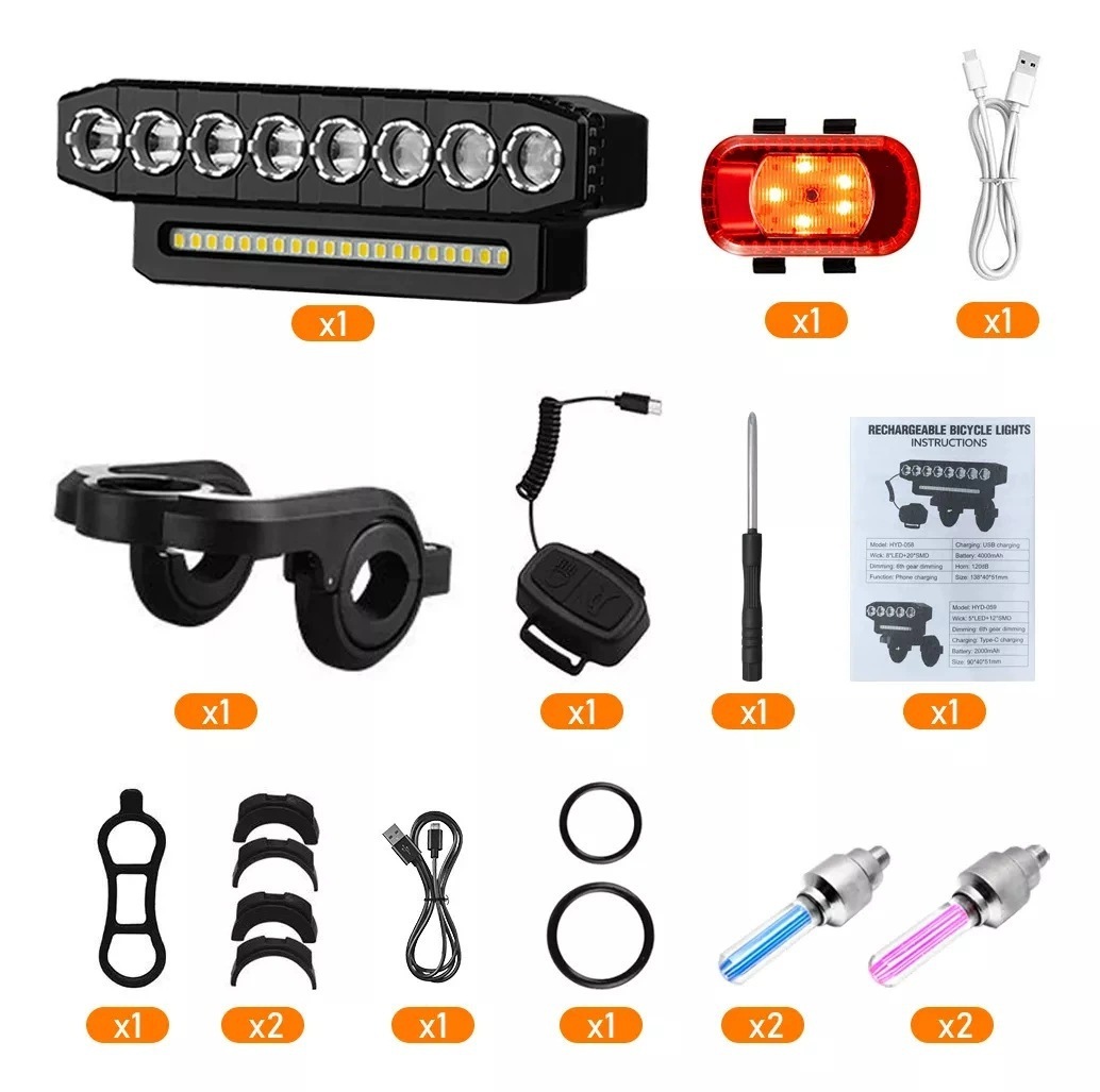 Luz delantera Hyd-058 + luz trasera 2208 + luz de la válvula