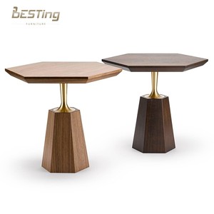 当代设计六角形实木橡木边桌 - Product Image 1