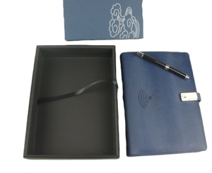 Notebook de carga inalámbrica con Banco de energía, PU Funda de cuero, unidad Flash, logotipo en relieve personalizado, Cable USB, Soporte para tarjeta de disco Flash - Product Image 1