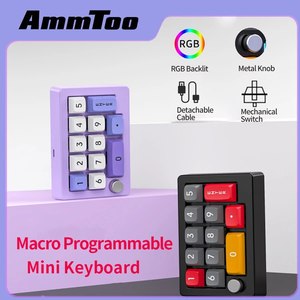 K808带旋钮的USB迷你宏机械游戏键盘编程键盘，RGB发光二极管背光键盘宏支持单手