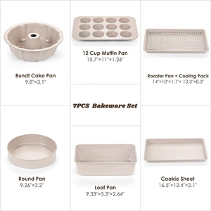 Nonstick Bakeware Set - 7 Piece Oven Bakeware With Cookie Sheet, Cake Pan, Loaf Pan, Muffin Pan, Roaster, Cooling Rack - Product Image 2