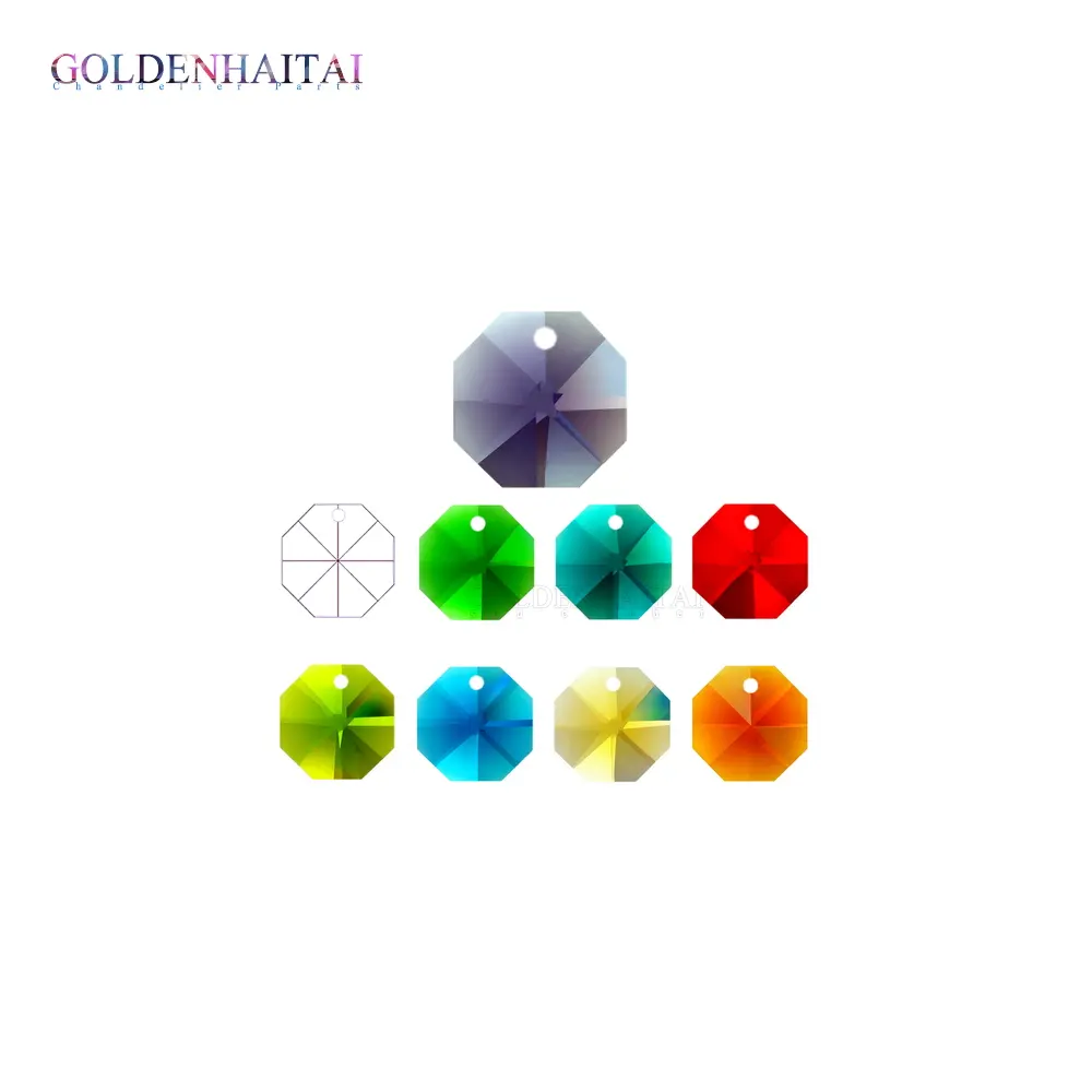 Cuentas octagonales de cristal de un agujero de 14mm, accesorios de araña de alta calidad, suministros de ornamento, GOLDENHAITAI 8100114