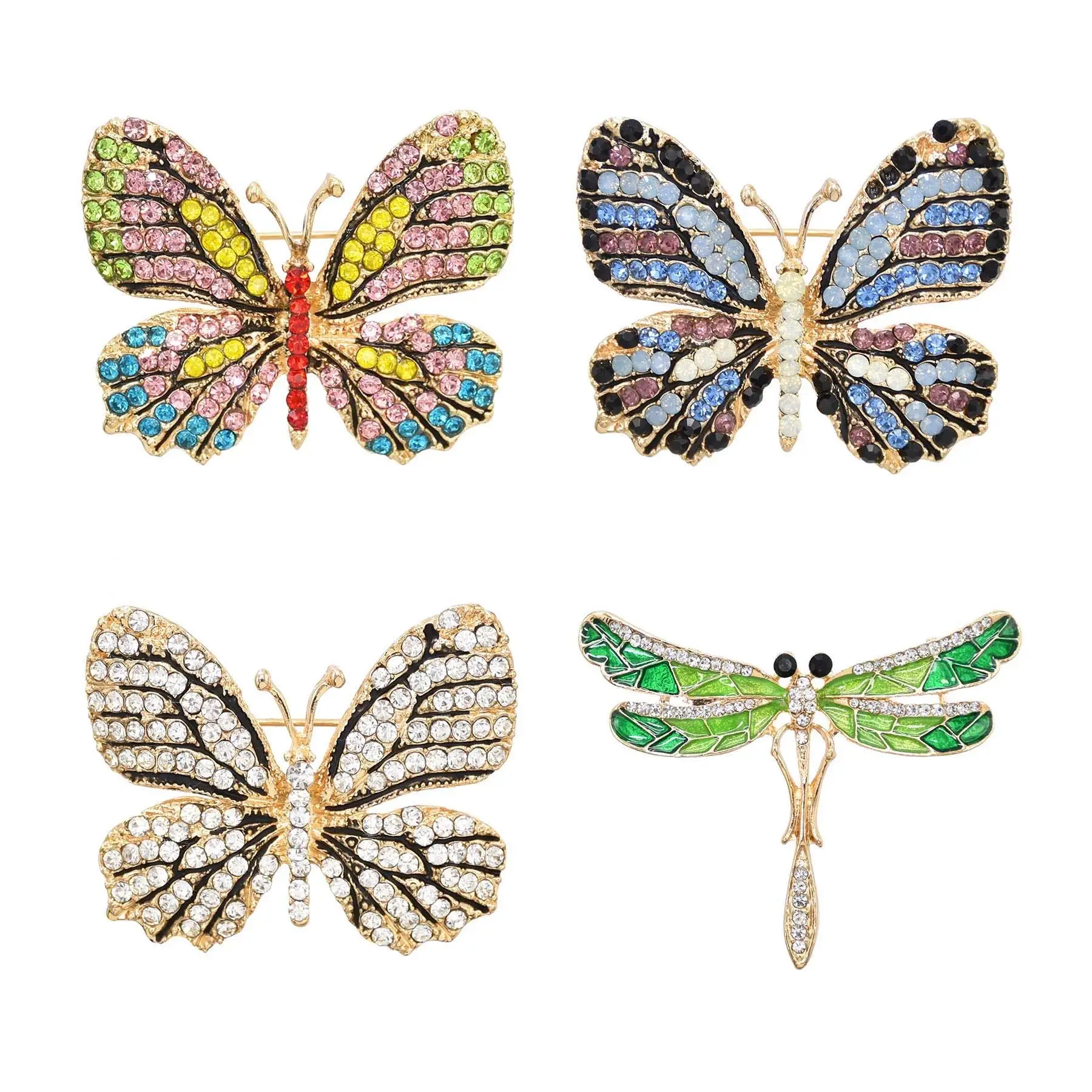 Женская Брошь со стразами в виде бабочки и стрекозы