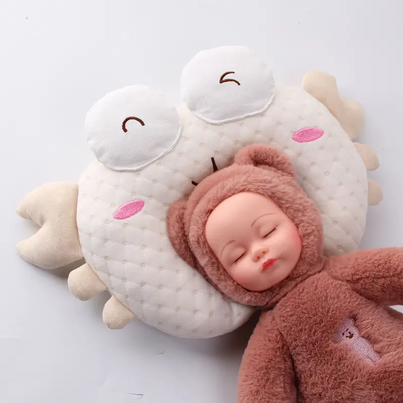 Atmungsaktives Baumwollkissen für Neugeborene Kleinkinder Baby Schlafkopfkissen für Neugeborene Kleinkinder Speicher-Schaumkopfstütze