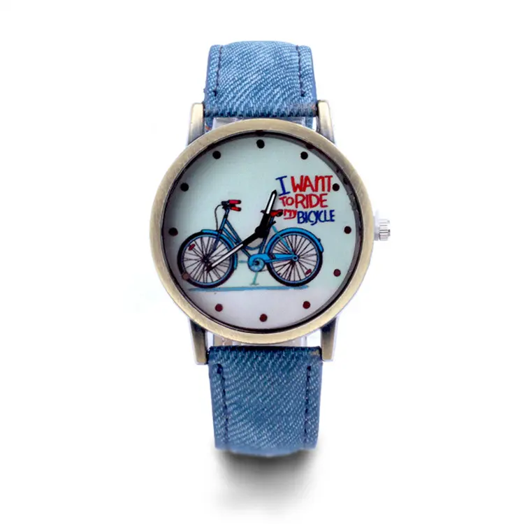 도매 패션 민족 스타일 데님 청동 시계 레트로 자전거 벨트 커플 쿼츠 시계 쥬얼리