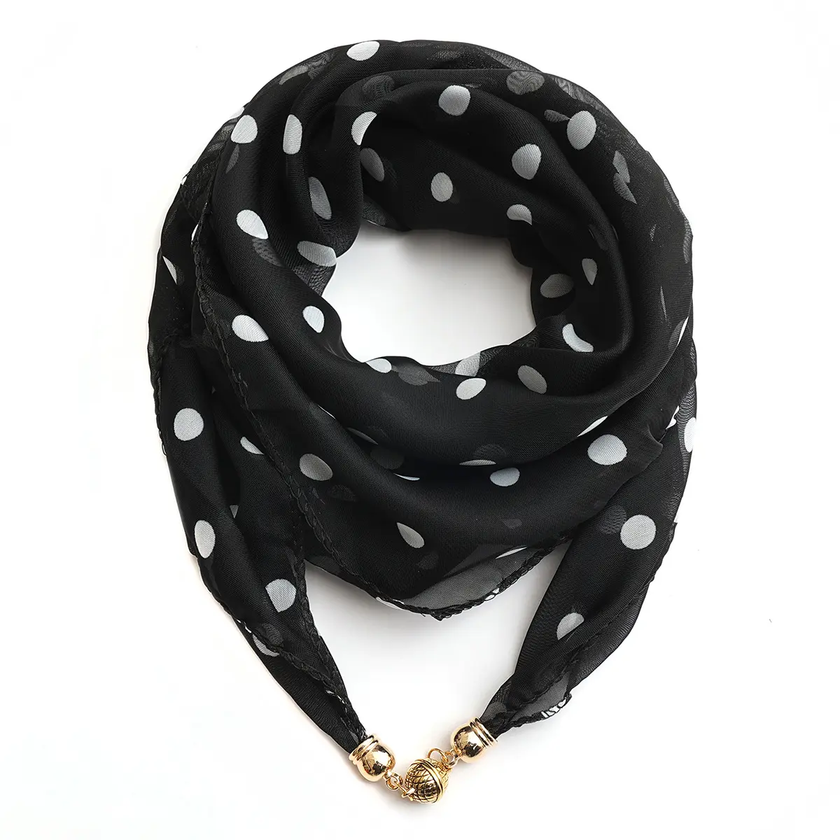 HZW-24019 modisch neu goldener ball polka punkt halskette schal sommer strand bedruckte schals halsband chiffon-schal