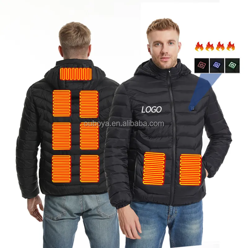 IN Stock Winter Outdoor Light USB heated Warm Coat Nylon Black Hooded USB self Electric Battery Heating Jackets for Men