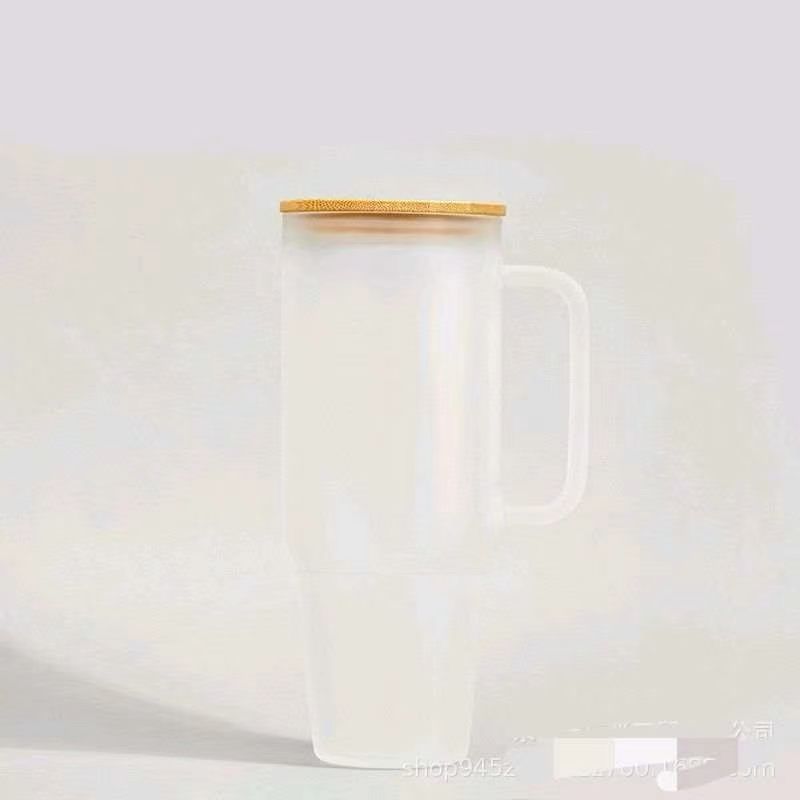 Verre dépoli de 40 oz avec couvercle en bambou