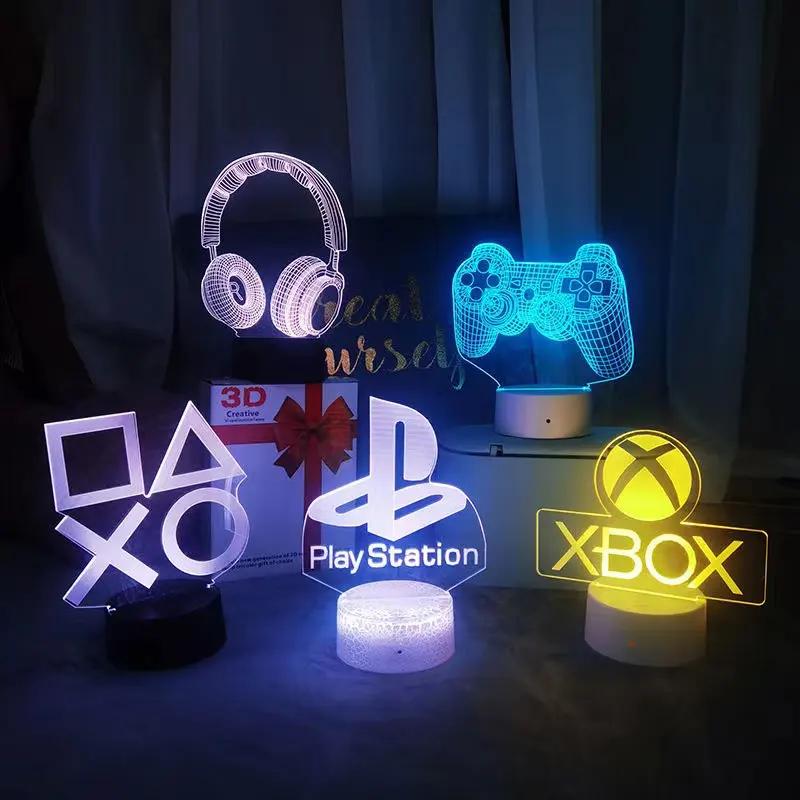 Console de jogos 3d personalizado, luz noturna de cabeceira com ícone led