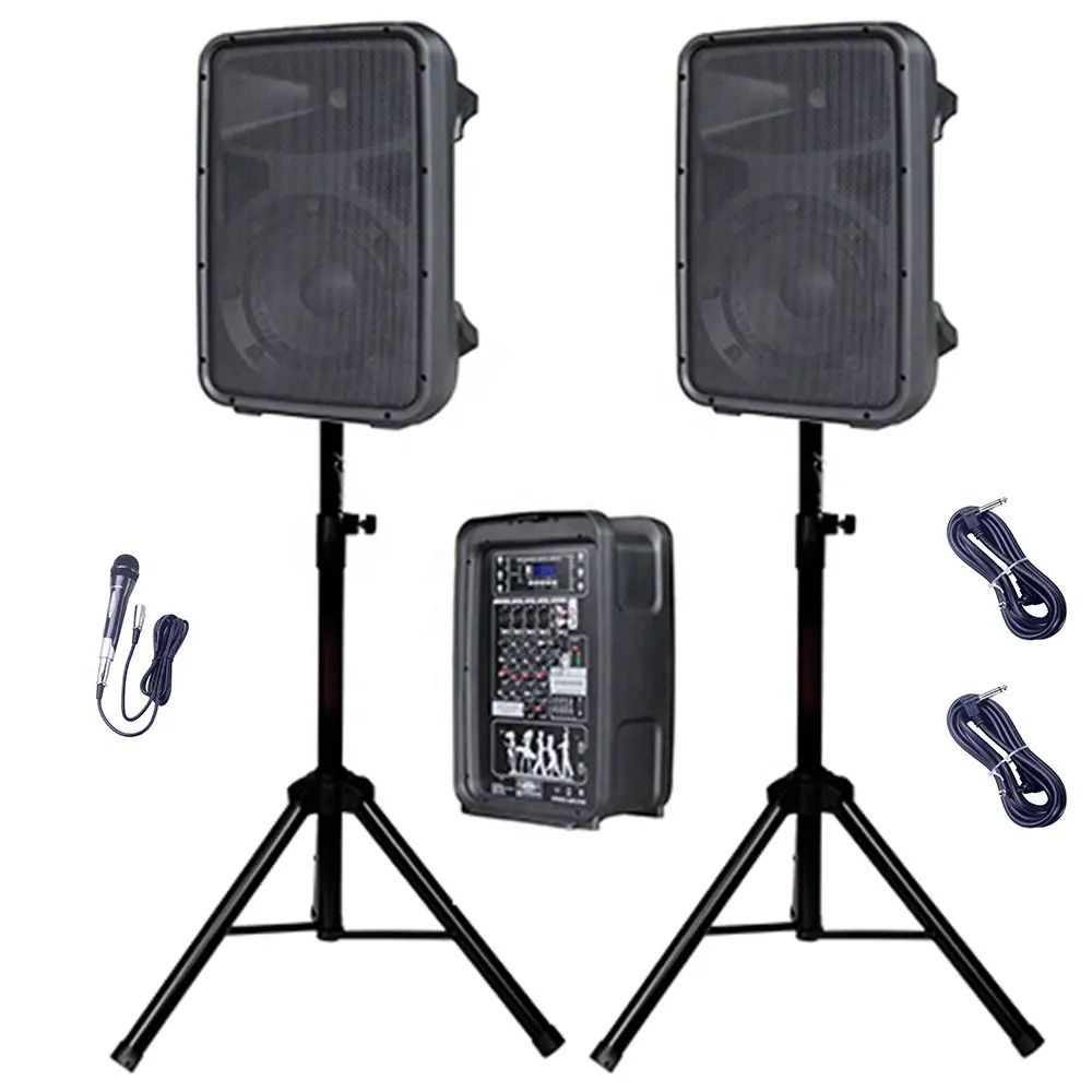 Mixeur professionnel 800W 4 canaux alimenté par l'audio Combo 2x8 "ensembles de karaoké sans fil système de haut-parleurs PA FM/Mic Bocina Parlante