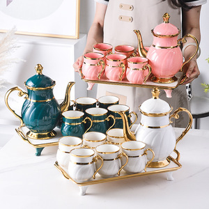 豪华金白瓷茶具6陶瓷茶盘套装咖啡茶杯套装带茶壶 - Product Image 6