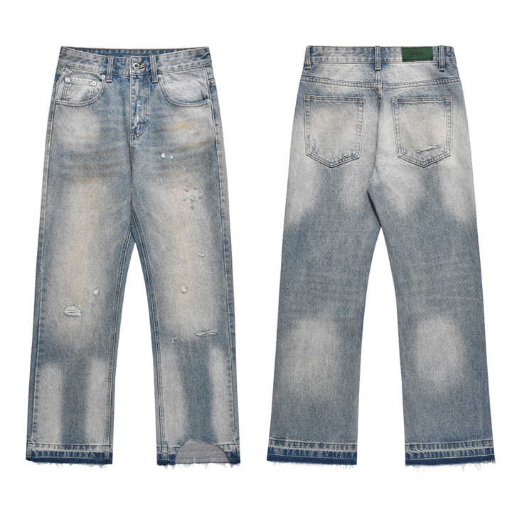 WMJ-184 Streetwear Herren Ripped Jeans Mode Straight Distressed Design Reiß verschluss fliegen Comfort Flex Waist Denim Pants