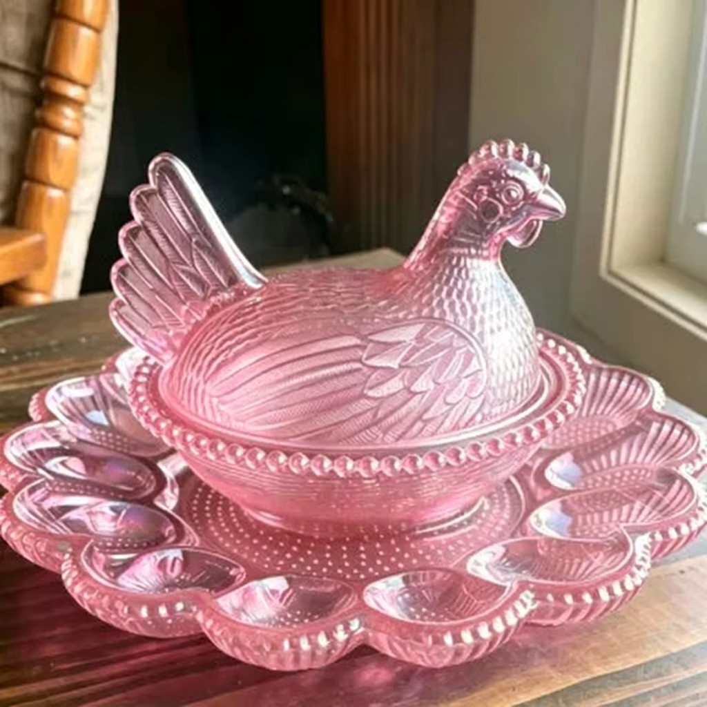 Pink Pearl Chicken Sugar Jar+Round Divided Tray
