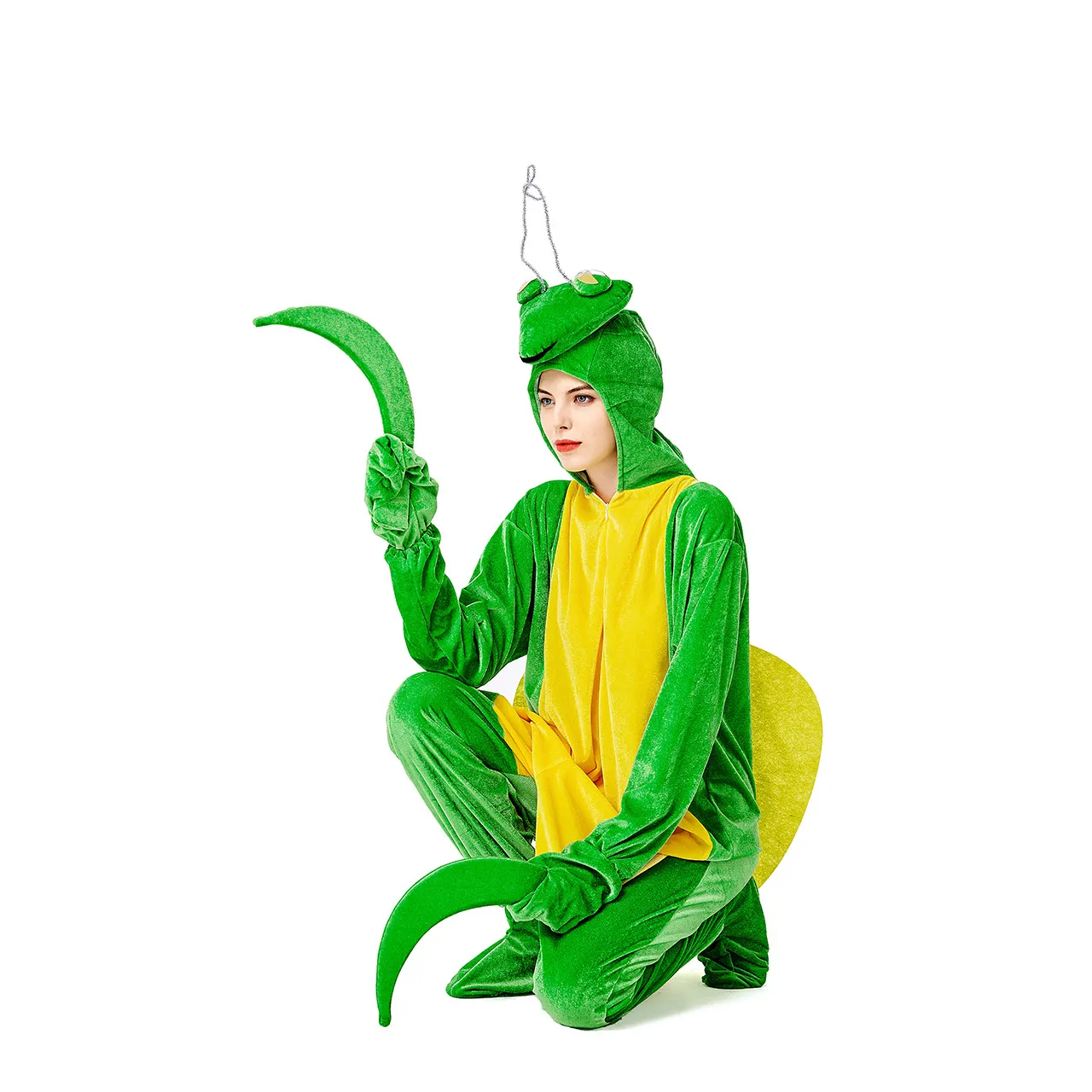 Disfraz de Mantis para actuación de adultos y niños, mono verde de insectos, Cosplay de Halloween