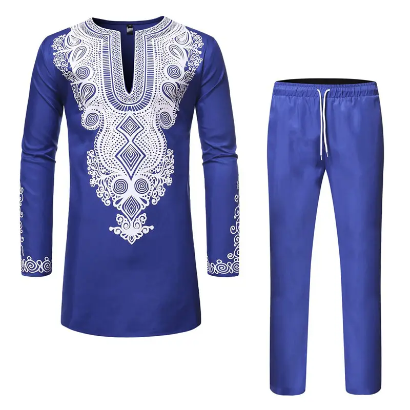 Ankara hommes vêtements africains Dashiki deux pièces ensembles or imprimé chemise caftan haut dubaï pantalons costumes vêtements musulmans tenue formelle