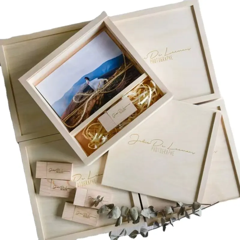 Hadiah Hari Valentine 2023 kayu USB Flash Drive kotak disesuaikan album foto pendrive kayu dengan stik memori