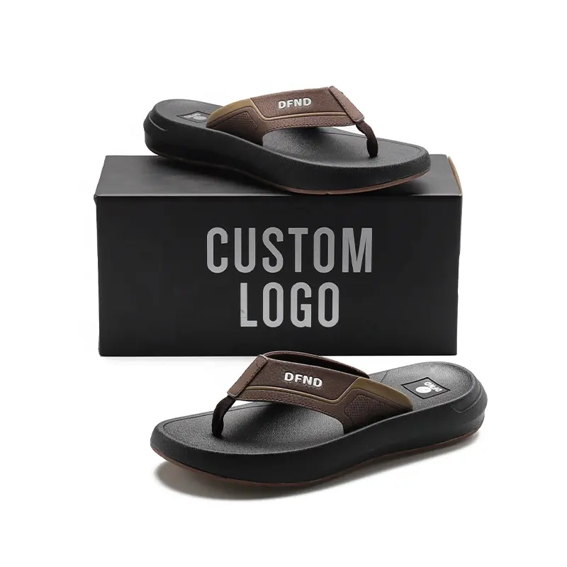 Henhao sandal jepit kustom anti-selip sandal pantai musim panas kasual Flip-flop sandal karet sandal pantai musim panas dengan Logo