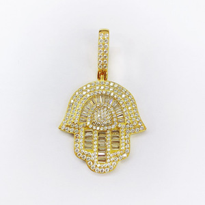Hip Hop takı CZ gözler Fatima melek kolye kolye buzlu Out Bling kübik zirkonya Hamsa el Charm kolye - Product Image 2