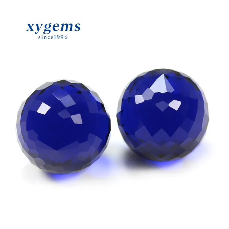 Big Size Custom Faceted Ball Sapphire Color Glass Beads