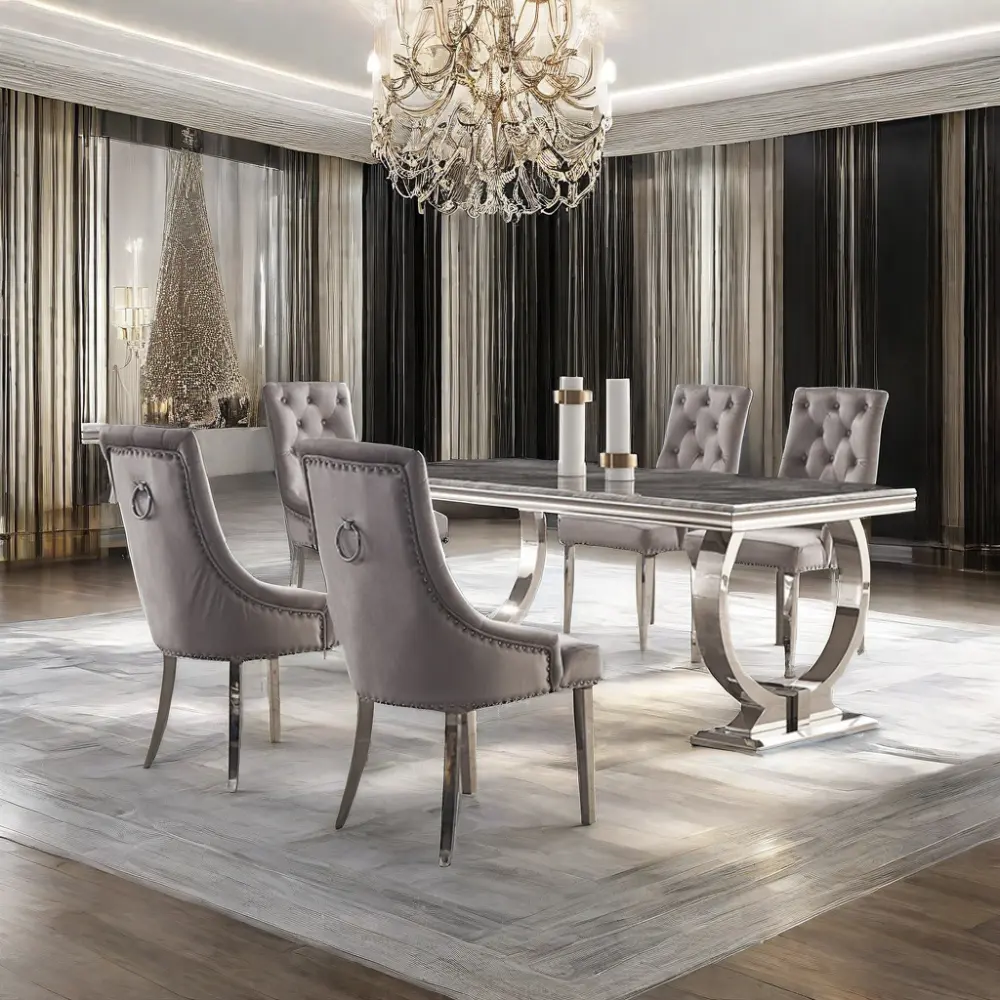 Set ruang makan 10 kursi gaya Eropa, set meja makan mewah furnitur meja untuk 12