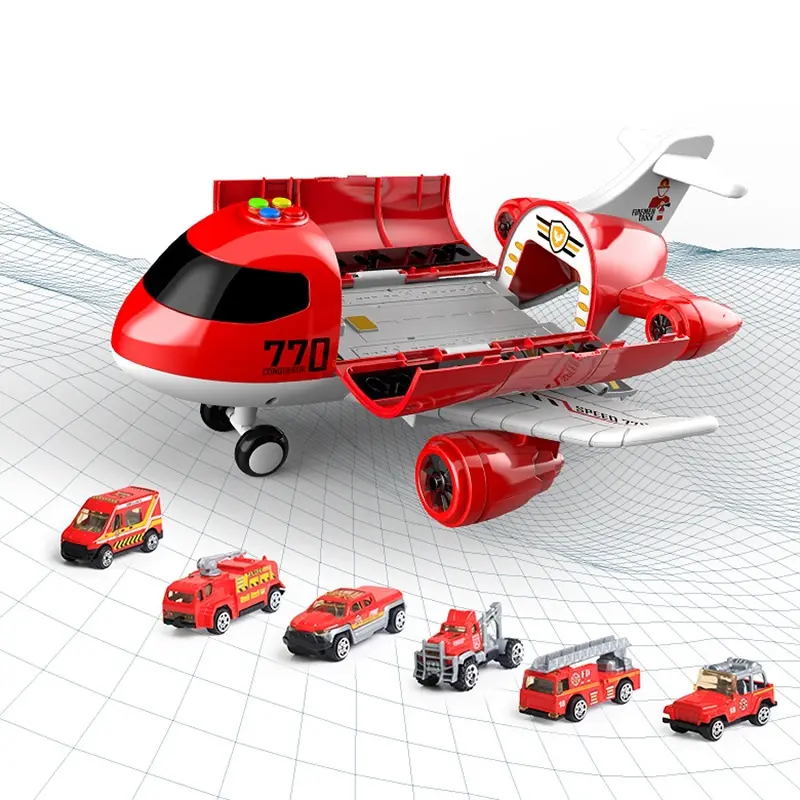 Juego de avión y camión de bomberos para niños, juguete de camión de bomberos, serie de dibujos animados