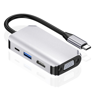 便携式USB C至HDMI VGA适配器4合1 USB 3.0集线器，带4K HDMI HDMI/VGA/USB3.0/60W PD多用途视频转换器 - Product Image 1