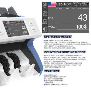 Máquina contadora de billetes, clasificador de efectivo de varios valores y Contador detector con sensor CIS - Product Image 2