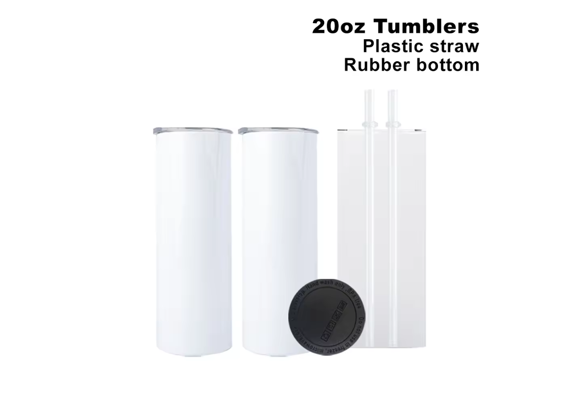 Gobelet de 20 oz avec paille en plastique + fond en caoutchouc