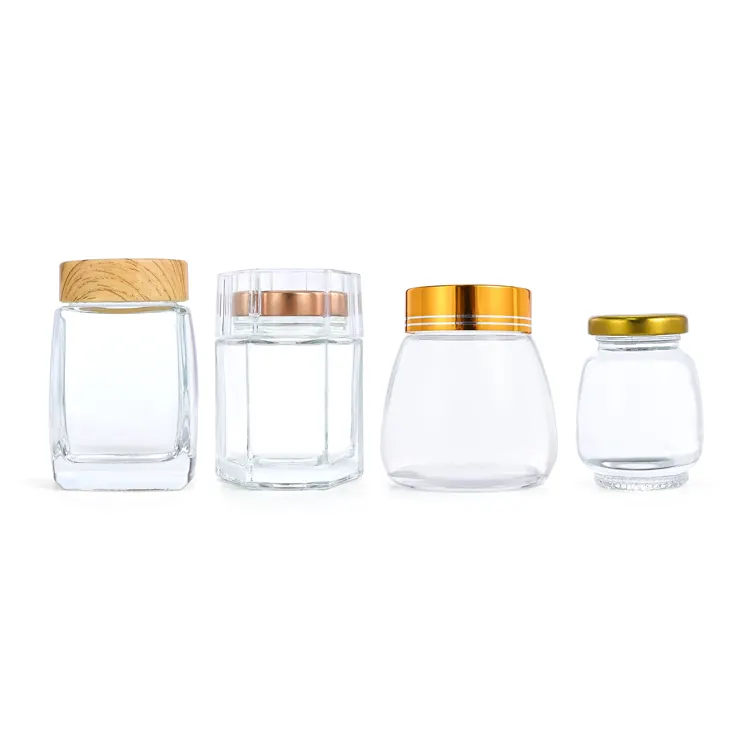 high quality large luxury clear kitchen food tea coffee sugar airtight hexagonal glass storage bottles & jars