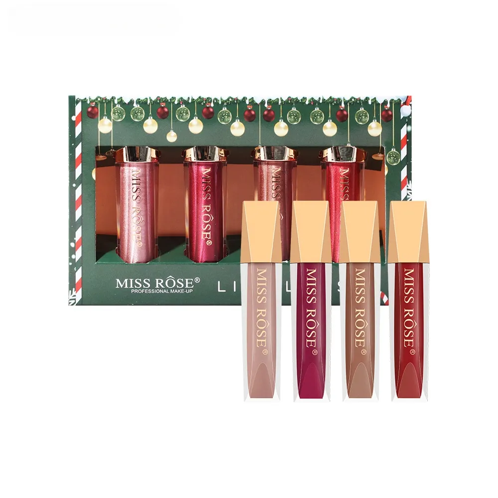 Conjunto de quatro peças de Natal Maquiagem Veludo Lábio Laca Conjuntos de caixas Matte Não Fade Longlasting Gloss stick Kit