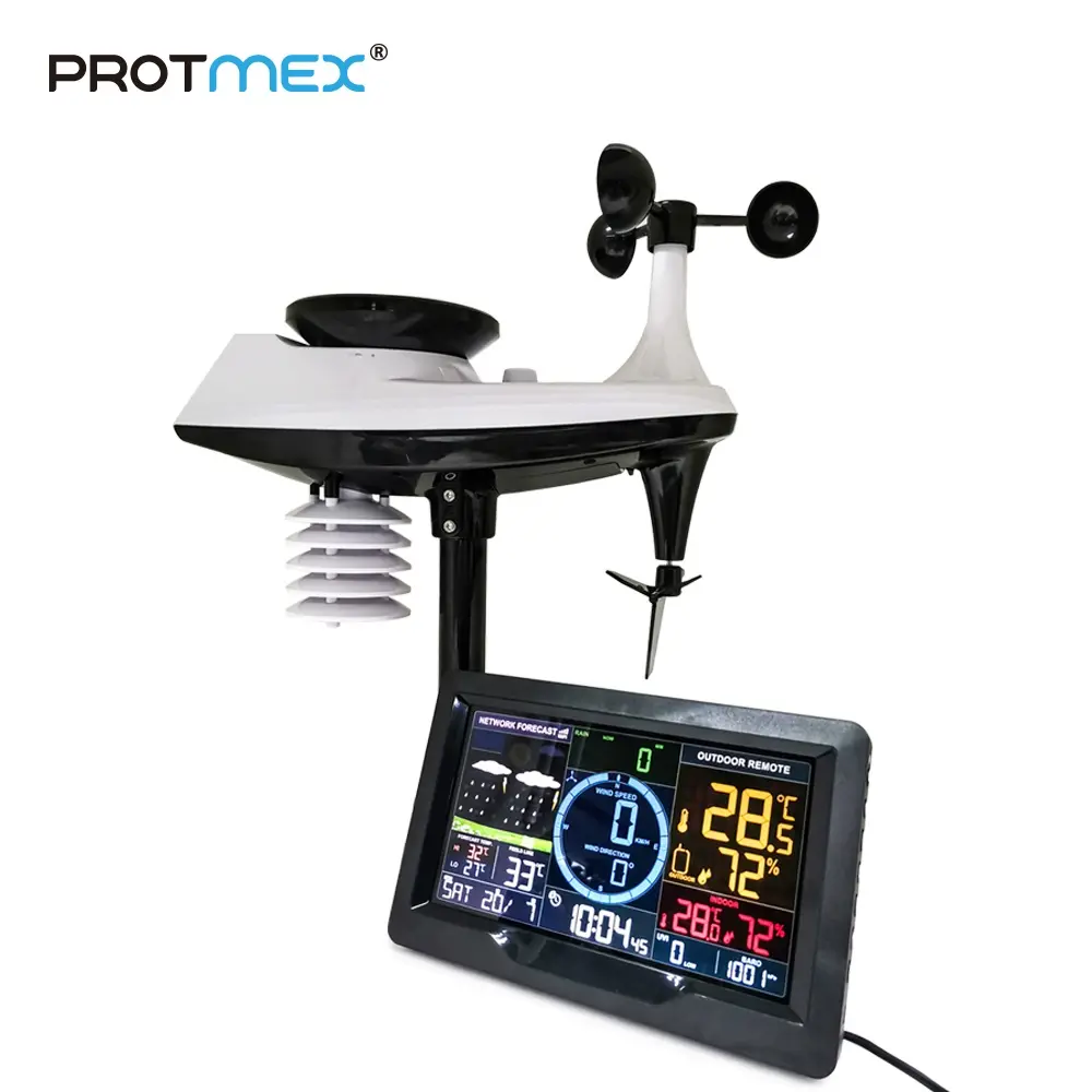 PROTMEX PTW6 estación meteorológica WiFi colorida con dirección de la velocidad del viento Lluvia Presión del aire e intensidad de la luz