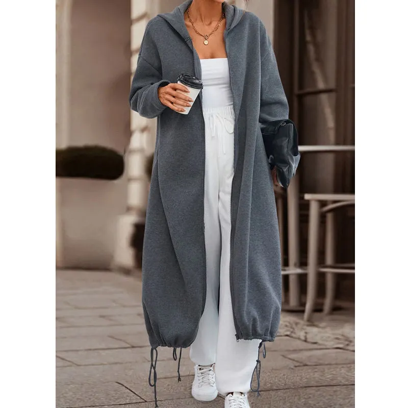 F230469 Bekleidungs hersteller Custom Casual Long Hooded Coats für Frauen Loose Coat Full Sleeves Sport Cardigans Streetwear