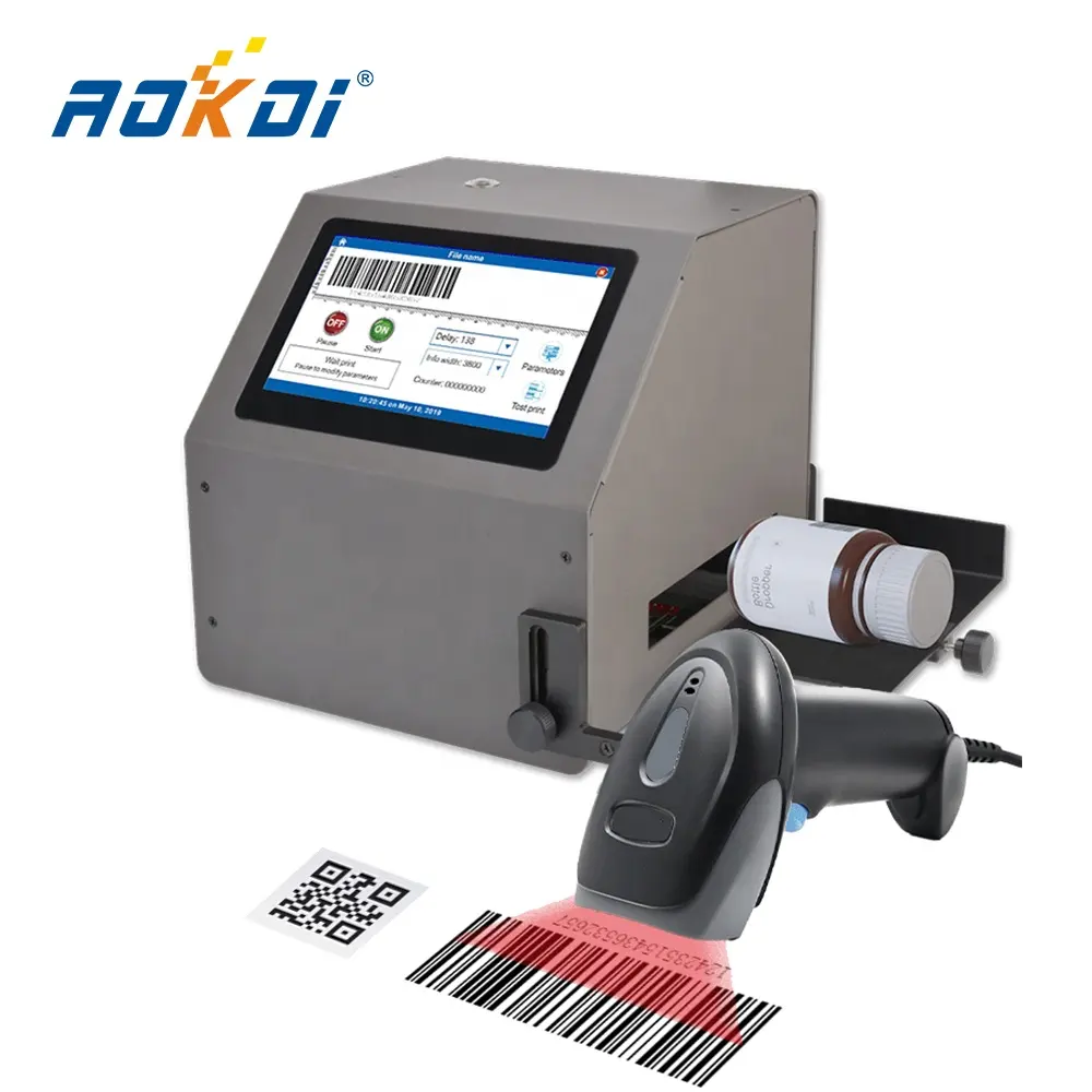 AOKDI 1D 2D Reconnaissance de codes à barres Lecture et impression de codes Scanning Imprimante à jet d'encre portable avec scanner