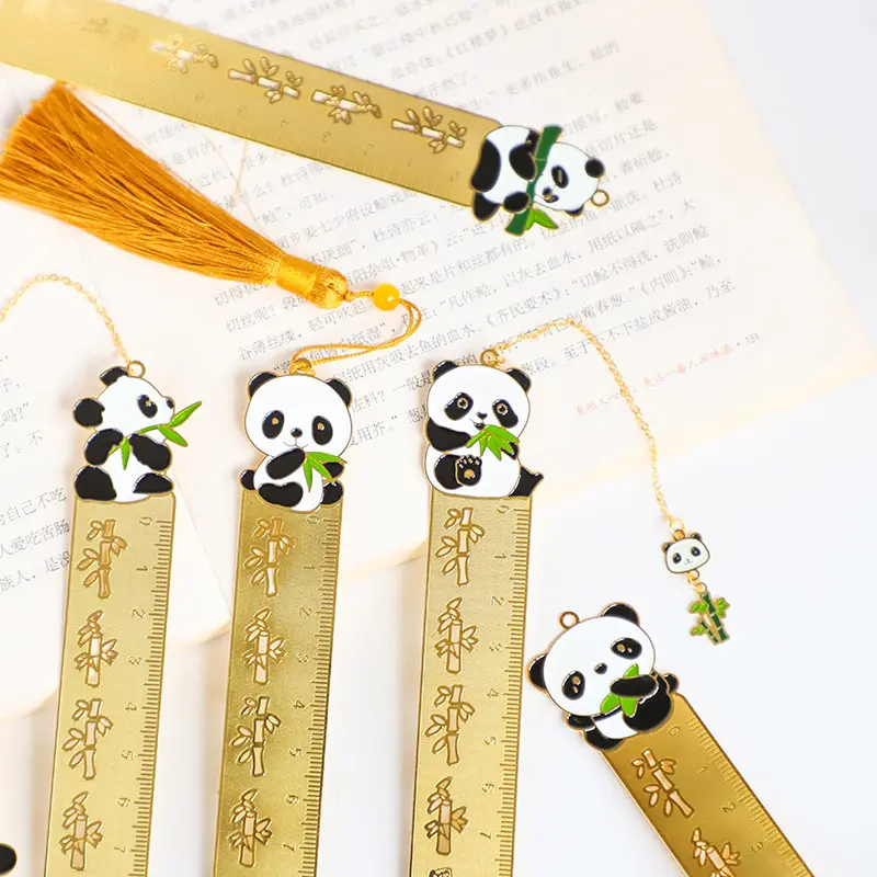 Sinh Viên Tùy Chỉnh Kim Loại In Động Vật Dễ Thương Panda Thăng Hoa Bookmarks Với Bookmark Tua Mặt Dây Chuyền