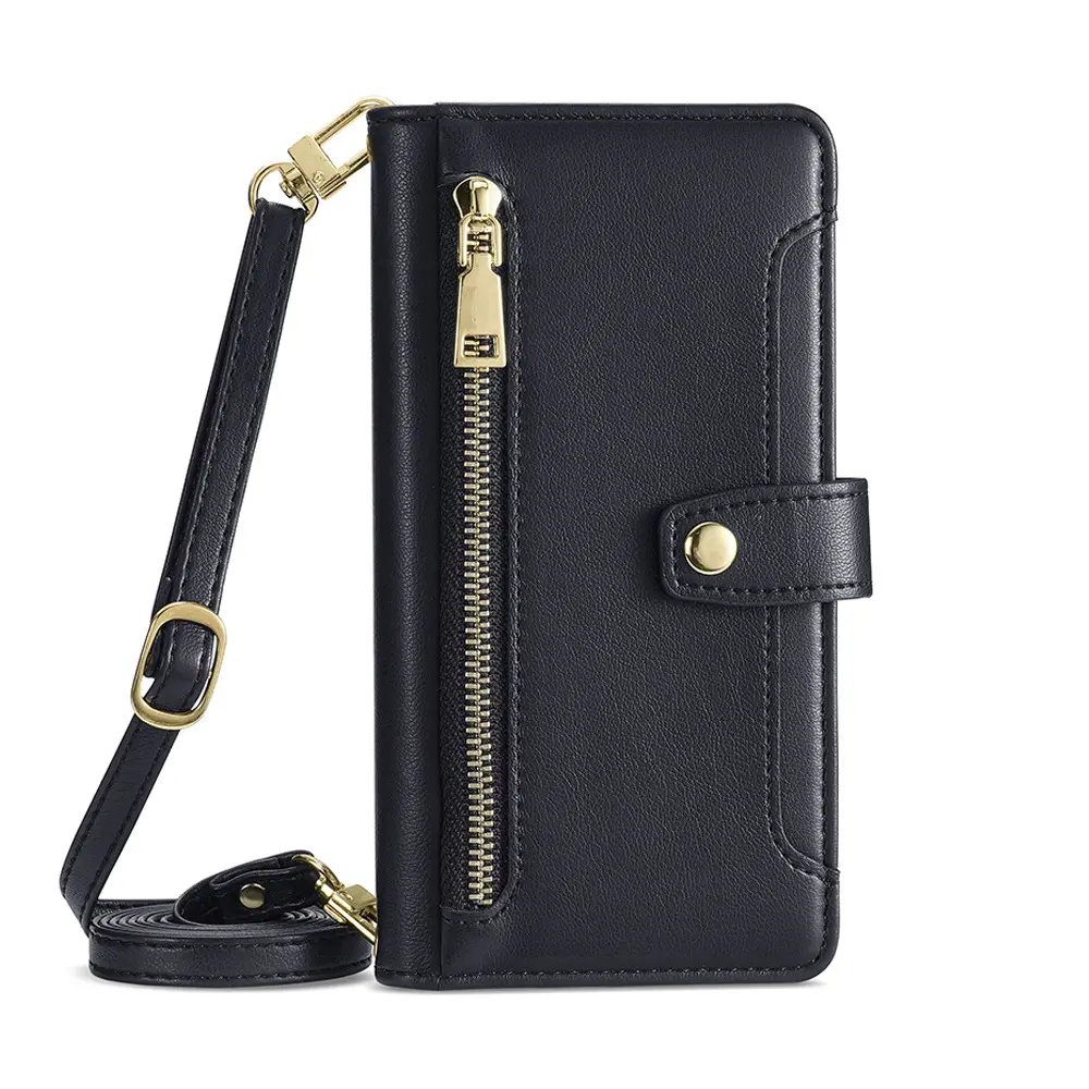 Luxury Crossbody Folio Leather Phone Case with Strap for Apple iPhone 15 14 13 Pro