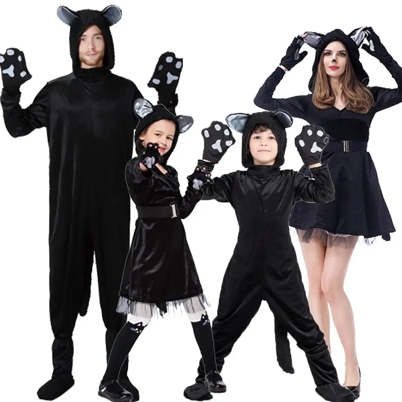 Costumes de Performance de scène parent-enfant vêtements d'Halloween Costumes de démon de chat noir Costumes de Performance de scène d'animaux