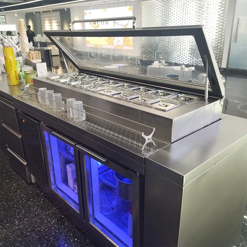 HENGZHI Commercial Counter Top Salad Bar Counter Display frigorifero Pizza Prep Table frigorifero attrezzature per ristoranti